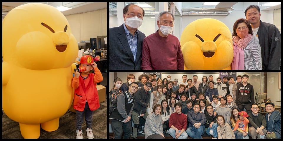 Left and top right: Dood poses with guests and a mini fireman. Bottom right: Aither Entertainment group photo.